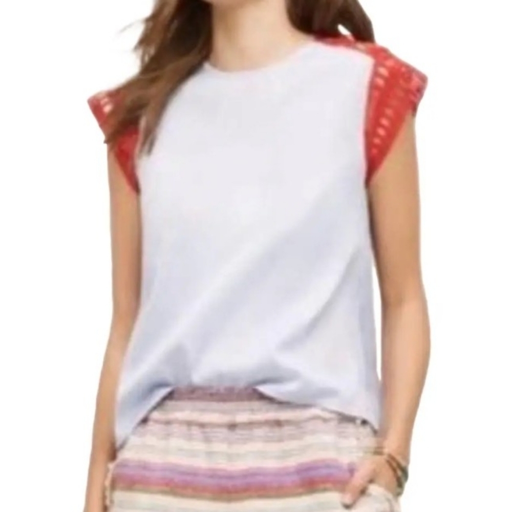 Maeve White Blouse with Red Accents
